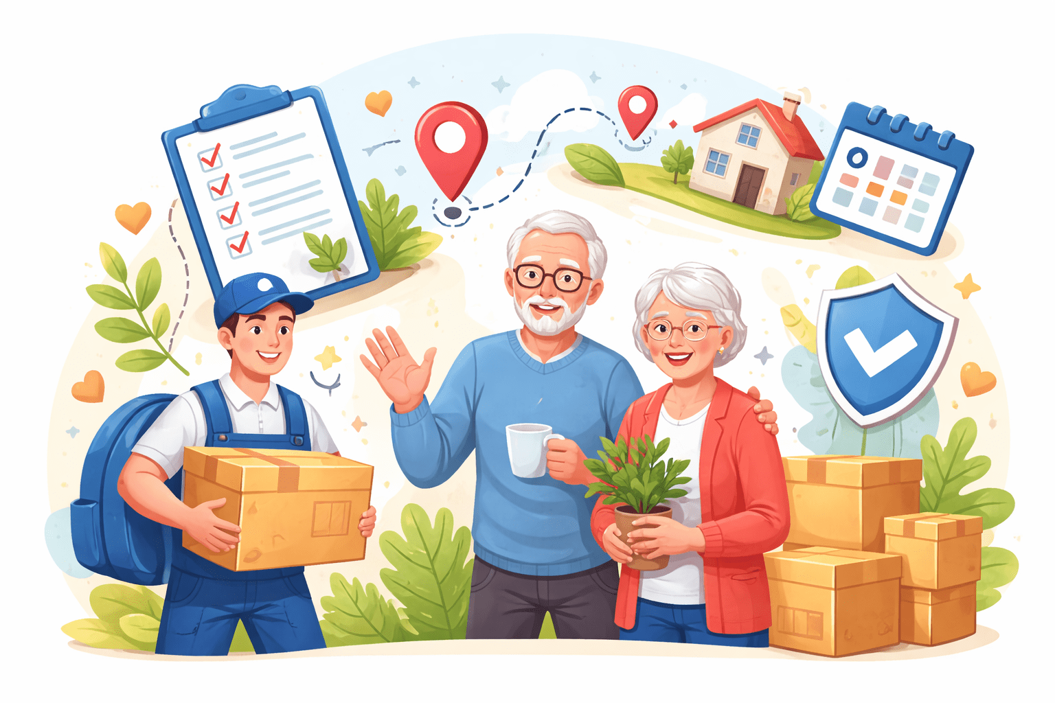 Seniorenumzug mit Unterstützung eines Umzugshelfers, sichere Planung und entspannte Wohnungsübergabe